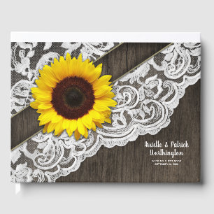 Sunflower Barn Wood and Lace Wedding Guest Book
