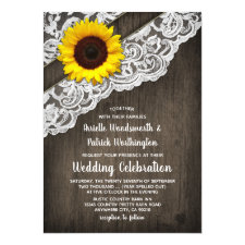 Sunflower Barn Wood and Lace Wedding Invitations
