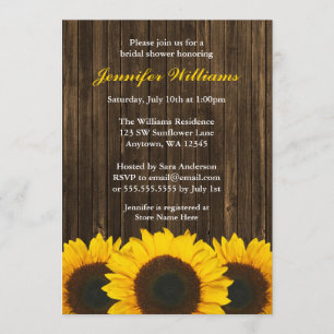 Sunflower Barn Wood Bridal Shower Invitation