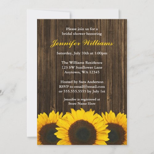 Sunflower Barn Wood Bridal Shower Custom Invitations