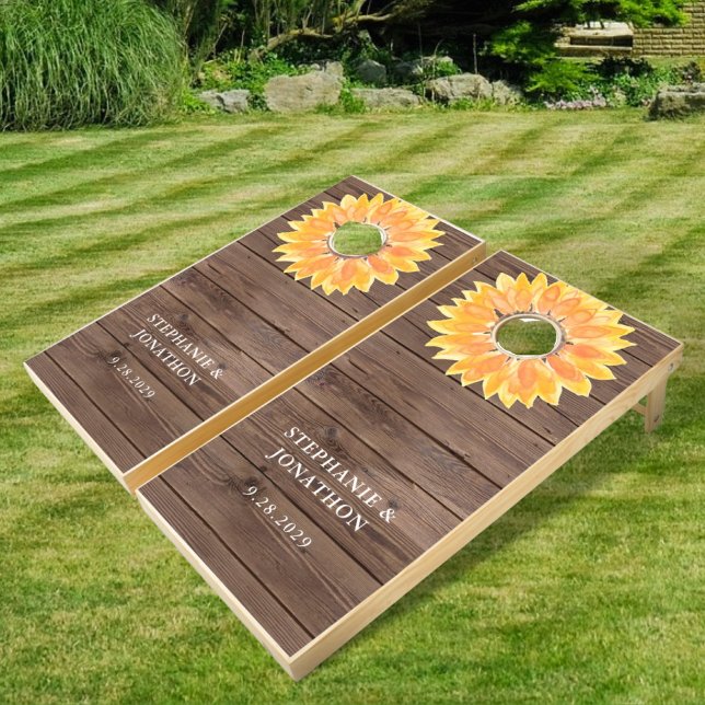  Sunflower Barn Wood Rustic Wedding Cornhole Set (Creator Uploaded)
