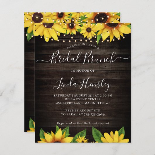 Sunflower Barn Wood String Lights Bridal Brunch (Front/Back)