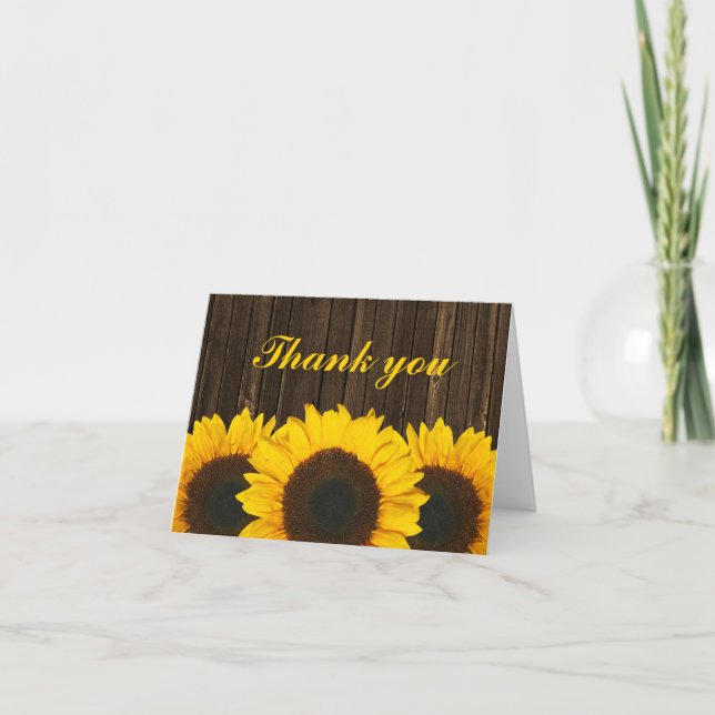 Sunflower Barn Wood Thank You Card (Front)