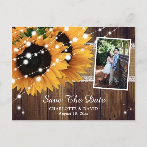 Sunflower Barn Wood Wedding Photo Save The Date Announcement Postcard