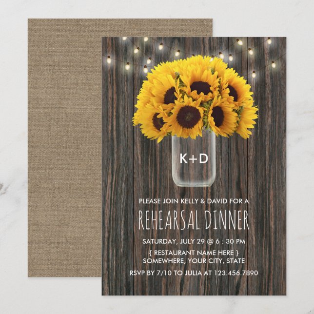 Sunflower Barn Wood Wedding Rehearsal Dinner Invitation (Front/Back)