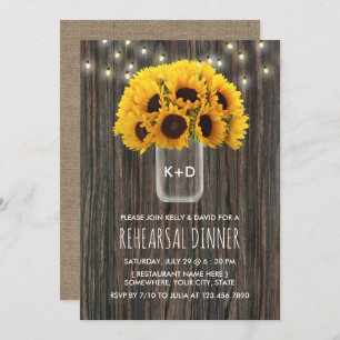 Sunflower Barn Wood Wedding Rehearsal Dinner Invitation