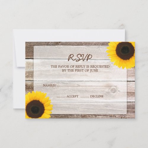 Sunflower Barn Wood Wedding RSVP Response Card