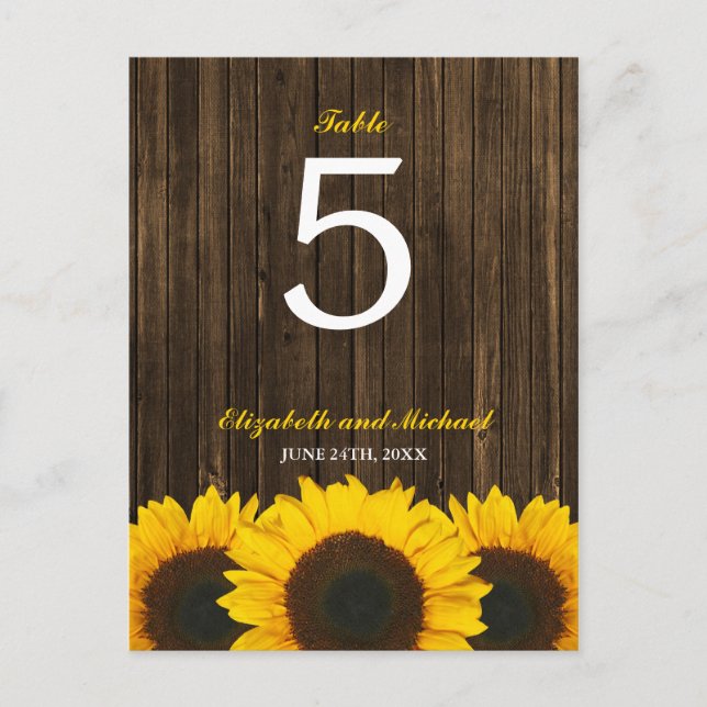 Sunflower Barn Wood Wedding Table Number (Front)