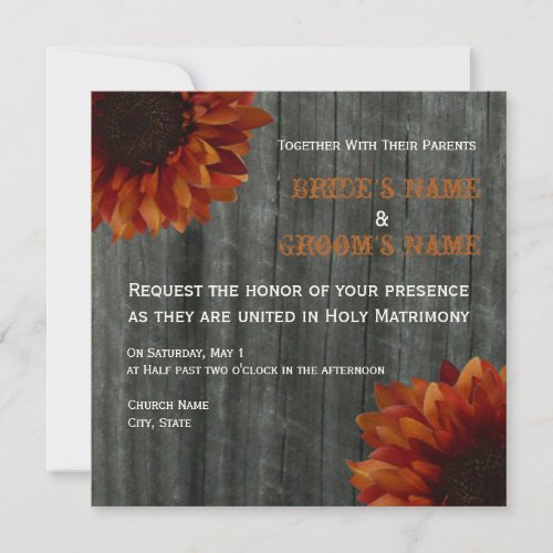 Sunflower &amp; Barnwood Fall Wedding Invitation