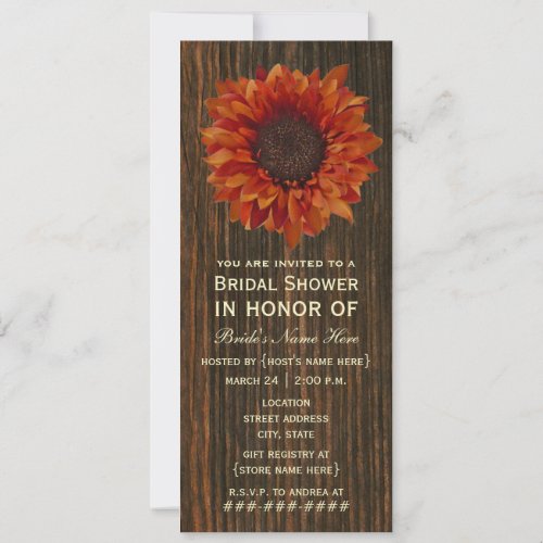 Sunflower &amp; Barnwood Rustic Bridal Shower Invite