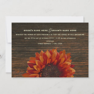 Sunflower & Barnwood Rustic Wedding Invitation