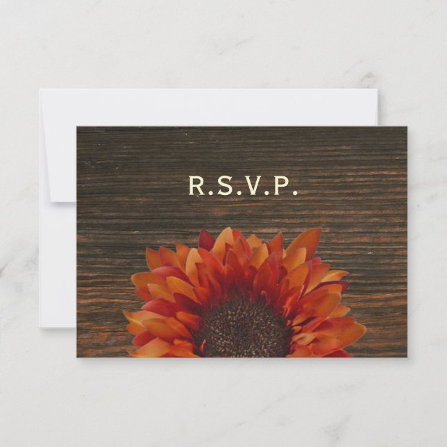 Sunflower & Barnwood Rustic Wedding RSVP Card (Front)