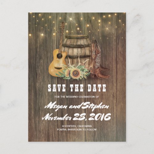 Sunflower Barrel Cowboy Boot Country Save the Date Announcement Postcard