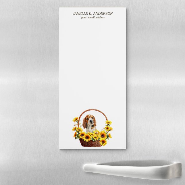 Sunflower Basket Beagle Dog Magnetic Notepad (In Situ)