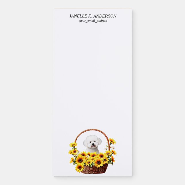 Sunflower Basket Bichon Frise Dog Magnetic Notepad (Front)