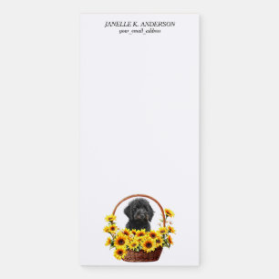 Sunflower Basket Black Labradoodle Dog Magnetic Notepad