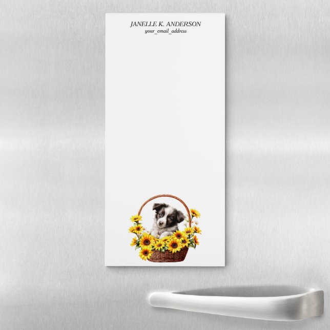 Sunflower Basket Border Collie Puppy Magnetic Notepad (In Situ)