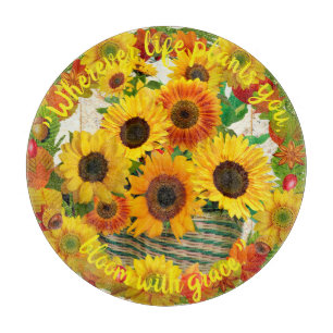 Sunflower Basket Bouquet Bloom with Grace Cutting Board