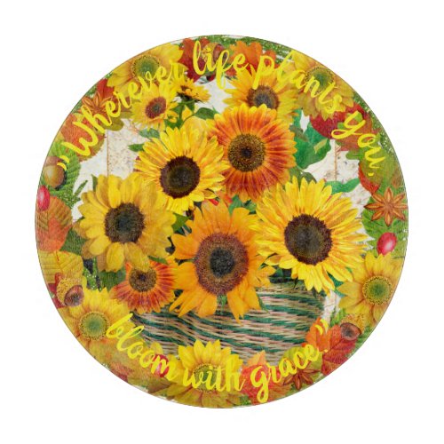 Sunflower Basket Bouquet Bloom with Grace  Cutting Board
