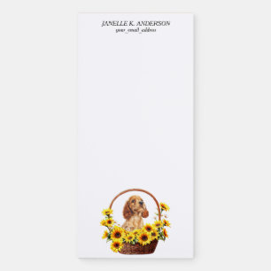 Sunflower Basket Buff Cocker Spaniel Puppy Magnetic Notepad