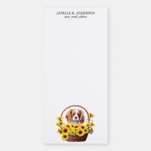 Sunflower Basket Cavalier King Charles Spaniel Dog Magnetic Notepad