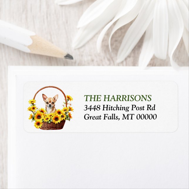 Sunflower Basket Chihuahua Dog Label (Insitu)