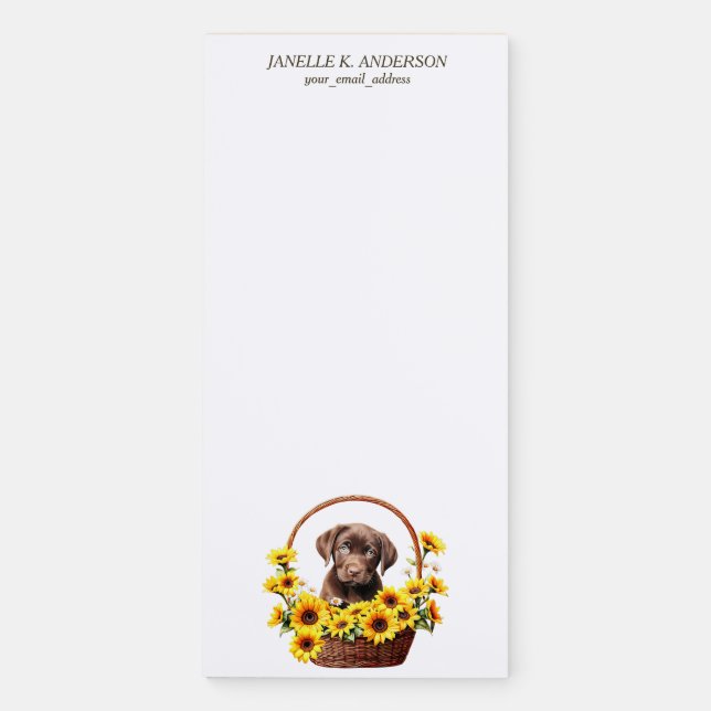 Sunflower Basket Chocolate Lab Retriever Puppy Magnetic Notepad (Front)