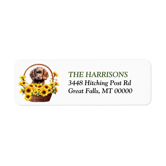 Sunflower Basket Cocker Spaniel Puppy Label (Front)