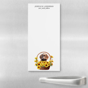 Sunflower Basket Cocker Spaniel Puppy Magnetic Notepad