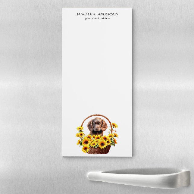 Sunflower Basket Cocker Spaniel Puppy Magnetic Notepad (In Situ)