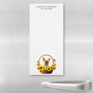 Sunflower Basket French Bulldog Magnetic Notepad