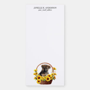 Sunflower Basket German Shepherd Puppy Magnetic Notepad