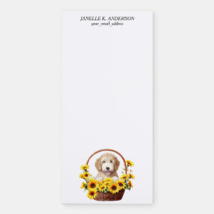 Sunflower Basket Goldendoodle Dog Magnetic Notepad