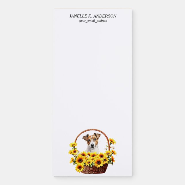 Sunflower Basket Jack Russell Terrier Dog Magnetic Notepad (Front)