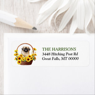 Sunflower Basket Pekingese Dog Label