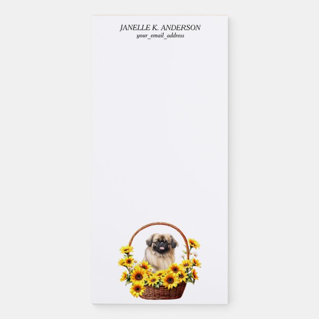 Sunflower Basket Pekingese Dog Magnetic Notepad (Front)