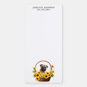 Sunflower Basket Pug Dog Magnetic Notepad