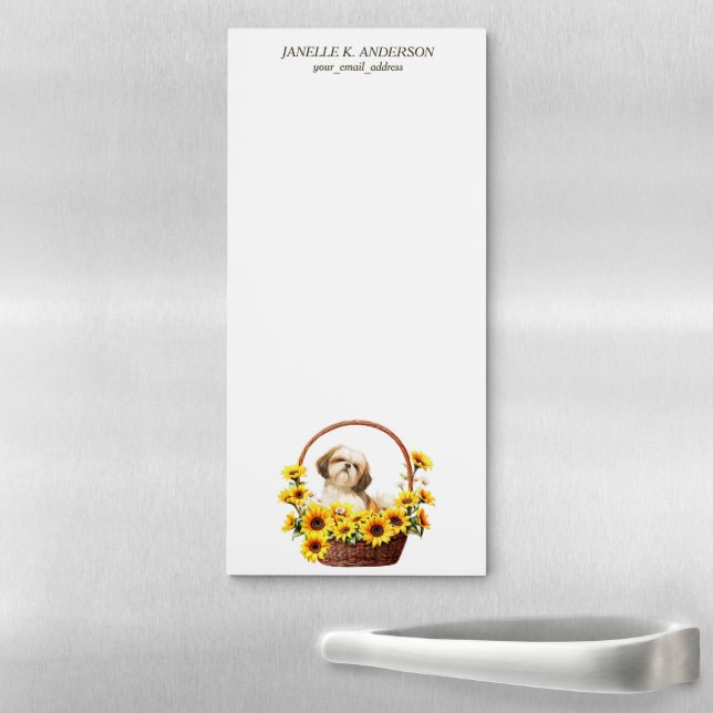 Sunflower Basket Shih Tzu Dog Magnetic Notepad (In Situ)