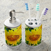 Sunflower Bathroom Combo Soap Dispenser & Toothbrush Holder Sunflower Bathroom Combo Soap Dispenser & Toothbrush Holder