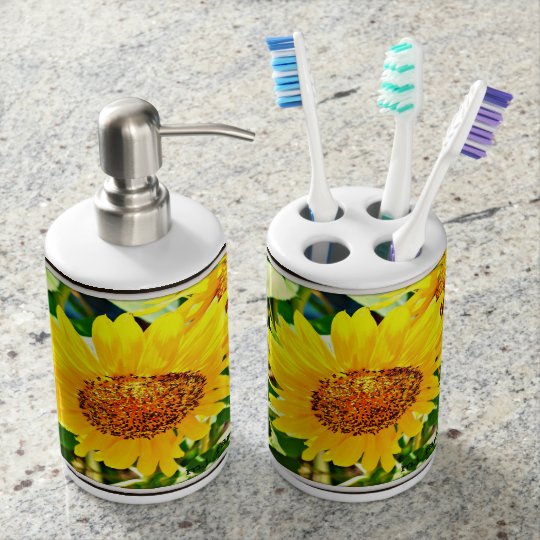 Sunflower Bathroom Combo Soap Dispenser & Toothbrush Holder