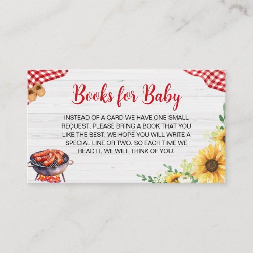 Sunflower BBQ Baby Shower Books for Baby Enclosure Card