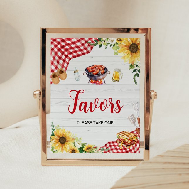 Sunflower BBQ Baby Shower Favors Poster (Backyard Picnic Baby Shower Favors Sign)