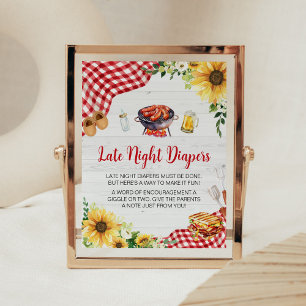Sunflower BBQ Baby Shower Late Night Diapers Poster