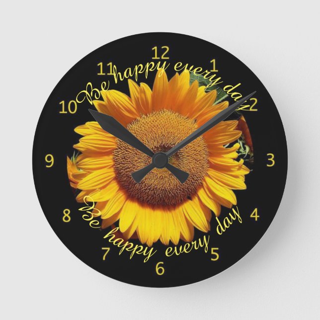  Sunflower Be happy every day Round Clock (Front)