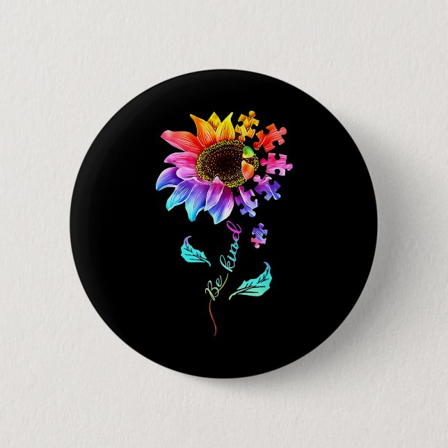 Sunflower Be Kind Puzzle Piece Autism Awareness Mo Button (Front)