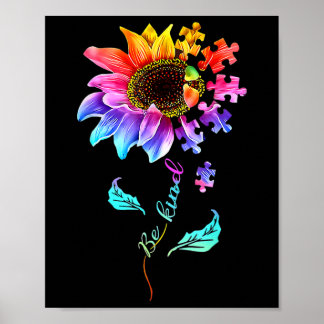 Sunflower Be Kind Puzzle Piece Autism Awareness Mo Poster