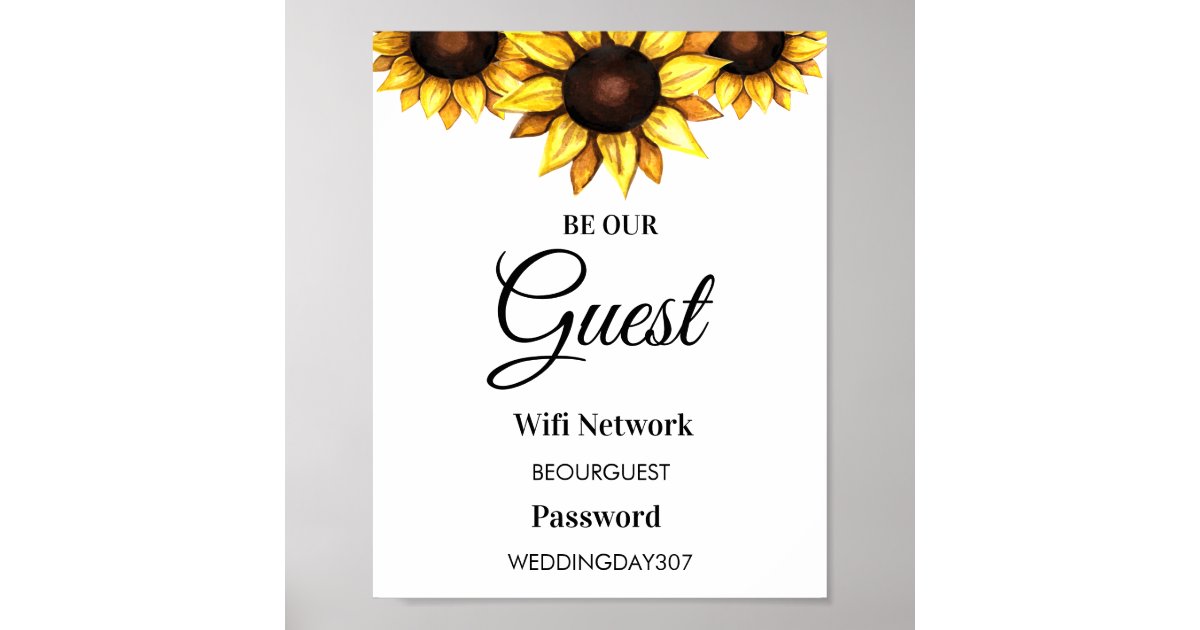 Sunflower Be Our Guest Wifi Wedding Sign Zazzle Com
