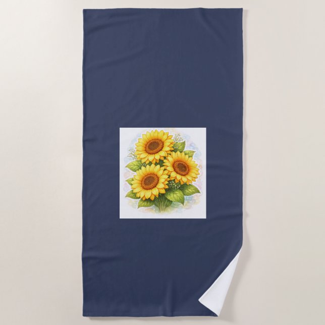 Sunflower Beach Towel Watercolor (Front)