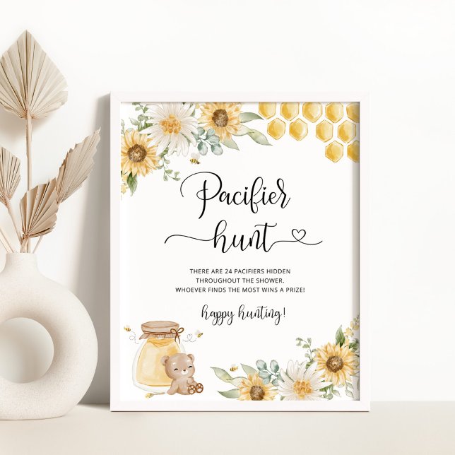 Sunflower bear pacifier hunt baby shower game poster (Creator Uploaded)