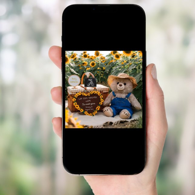 Sunflower Bear Pregnancy  Announcement: Invitation (Front Digital)